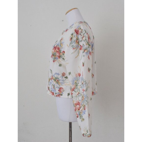Vintage 90s Floral  Poly/Rayon Boxy Fit Long Sleeves‎ Crop Shirt size Large - Picture 2 of 10